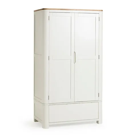 BOXED OAK FURNITURE LAND HOVE NATURAL OAK & WHITE PAINTED DOUBLE WARDROBE