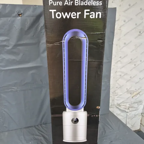 BOXED BLISS & BEYOND PURE AIR BLADELESS TOWER FAN IN WHITE/BLUE