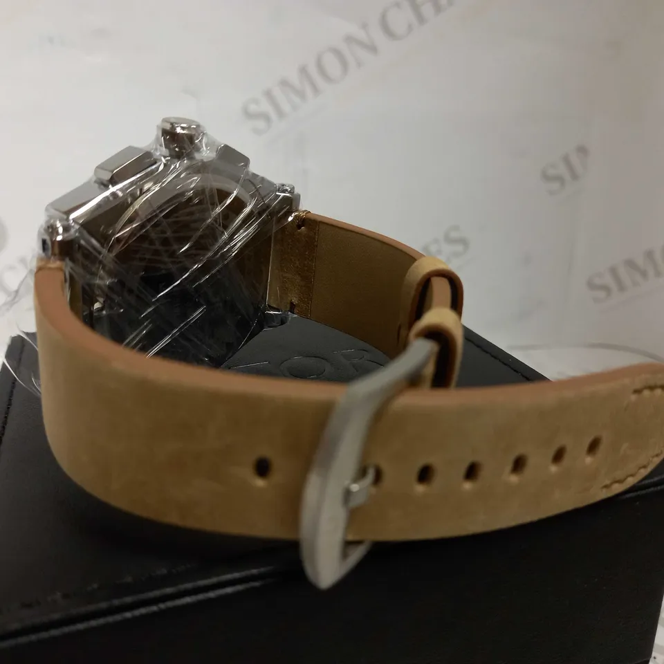 LATOR CALIBRE BLACK & RED TRIPLE DIAL SUEDE LEATHER STRAP WATCH RRP £635