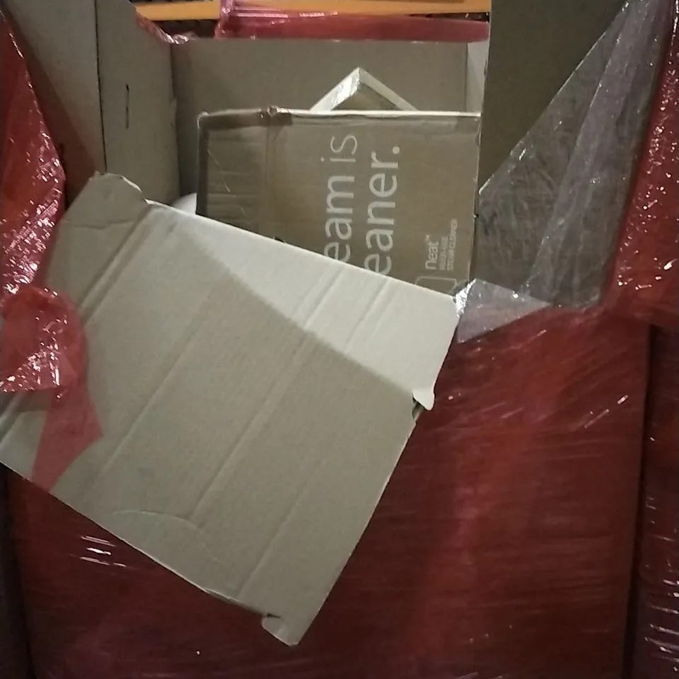 PALLET OF HOUSEHOLD ITEMS TO INCLUDE LED LIGHTING, STEAM CLEANER, PLANT POT, BED ASSIST RAIL, STAKE LIGHTS AND OTHER ASSORTED ITEMS...