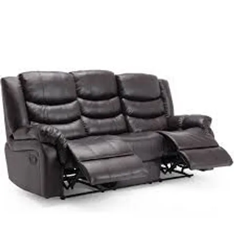 BOXED DESIGNER BLACK LEATHER POWER RECLINING THREE SEATER SOFA 