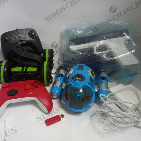 BOX OF APPROXIMATELY 5 ASSORTED ITEMS TO INCLUDE GAME CONTROLLER, WATER GUN, RC CAR ETC