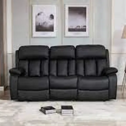 BOXED CHESTER ELECTRIC RECLINING BLACK FAUX LEATHER 3 SEATER SOFA (1 BOX)