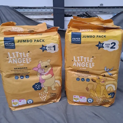 LOT OF 4 PACKS OF LITTLE ANGELS NEWBORN NAPPIES - SIZE 1 AND 2