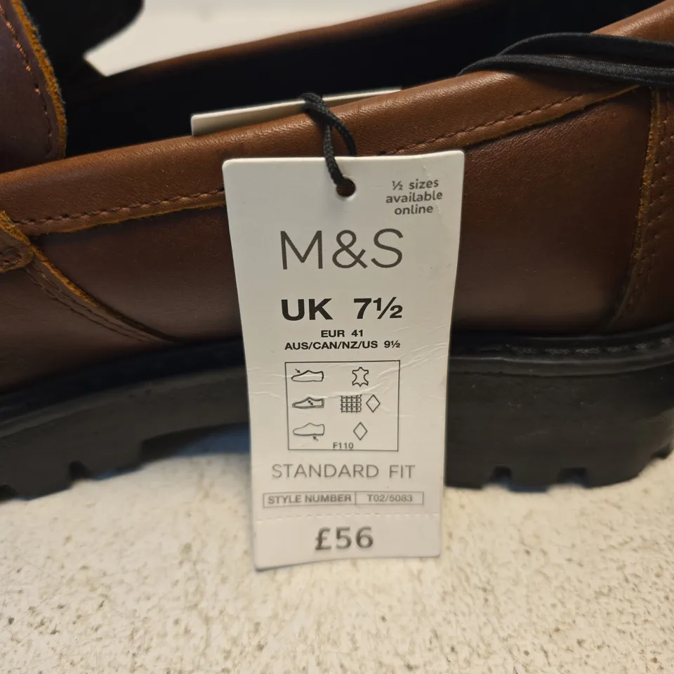 M&S MEN'S BROWN LEATHER PENNY LOAFERS, UK 7½ (EU 41) – PAIR