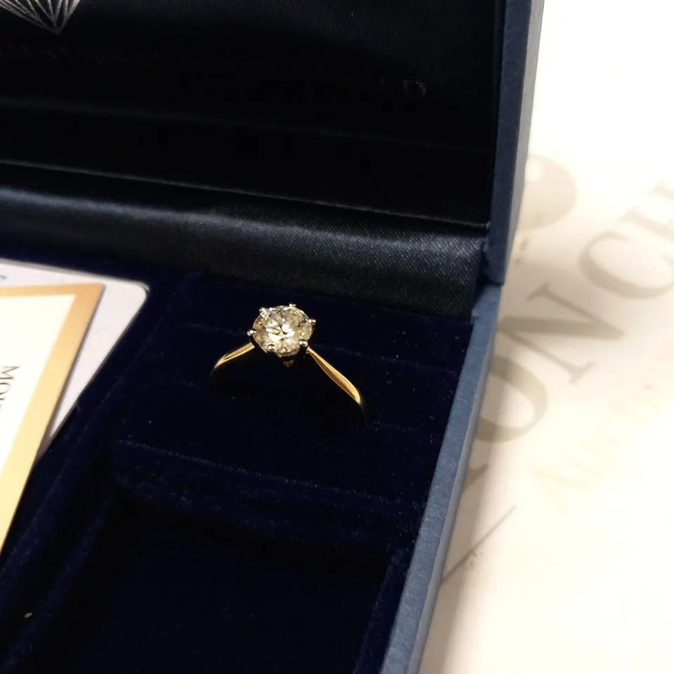 BOXED MOISSANITE 1 CARAT SOLITARE 9 CARAT YELLOW GOLD RING