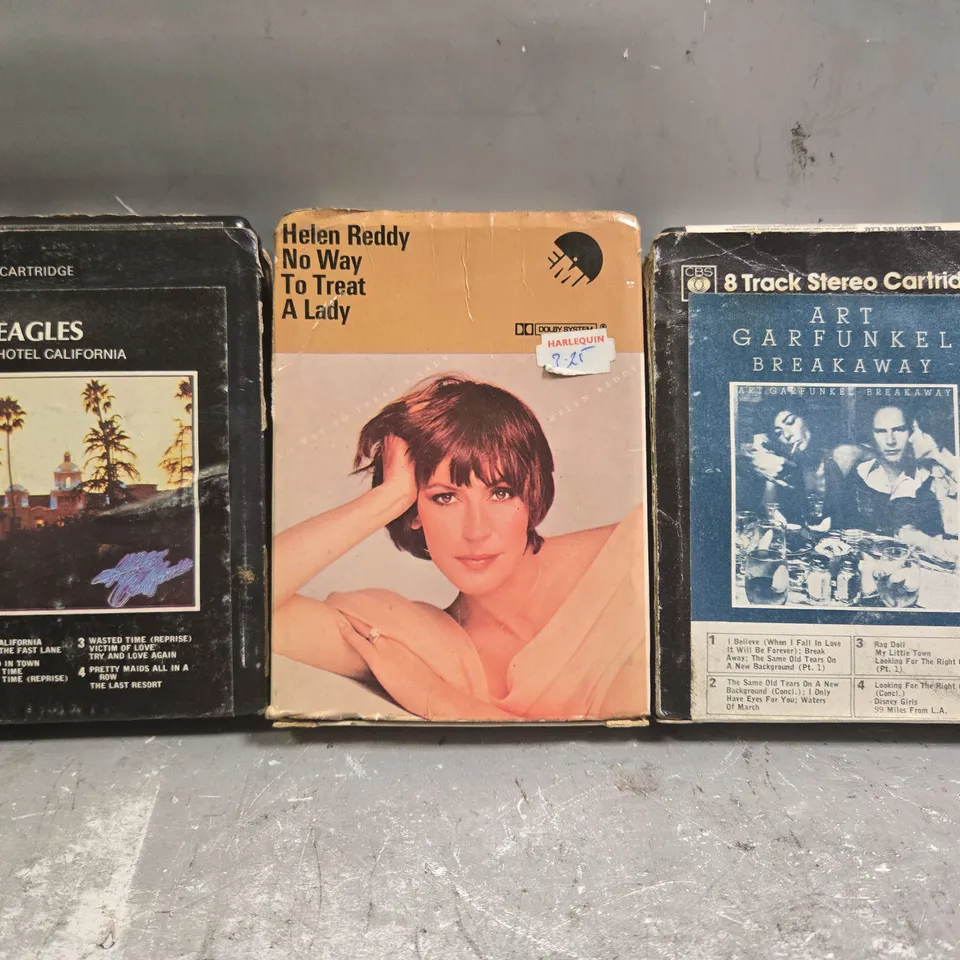 APPROXIMATELY 20 ASSORTED STEREO CARTRIDGES TO INCLUDE EAGLES, HELEN REDDY, ART GARFUNKEL, ETC