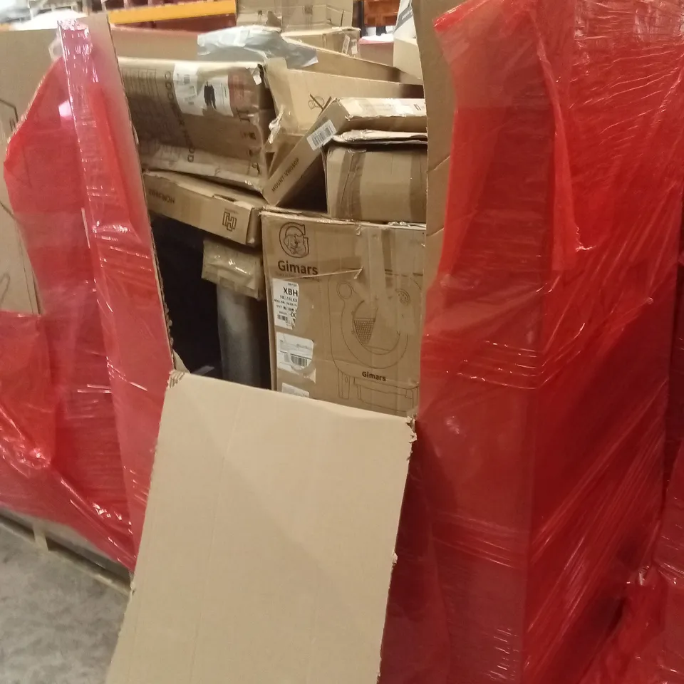 PALLET OF ASSORTED HOUSEHOLD GOODS AND PRODUCTS TO INCLUDE; TV MOUNT, CAT LITTER BOX, COOKER HOOD ETC