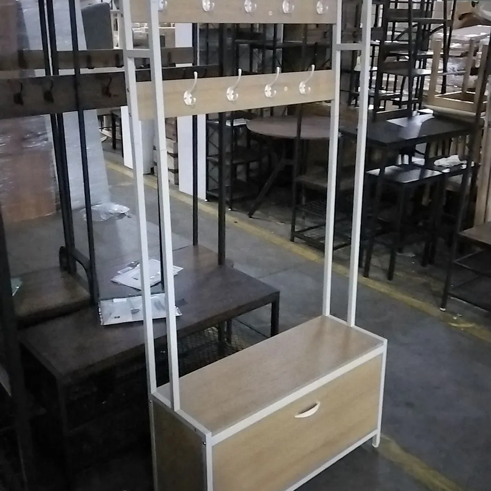 ALIEHS HALL TREE 30CM WIDE WITH BENCH AND SHOD STORAGE - WHITE