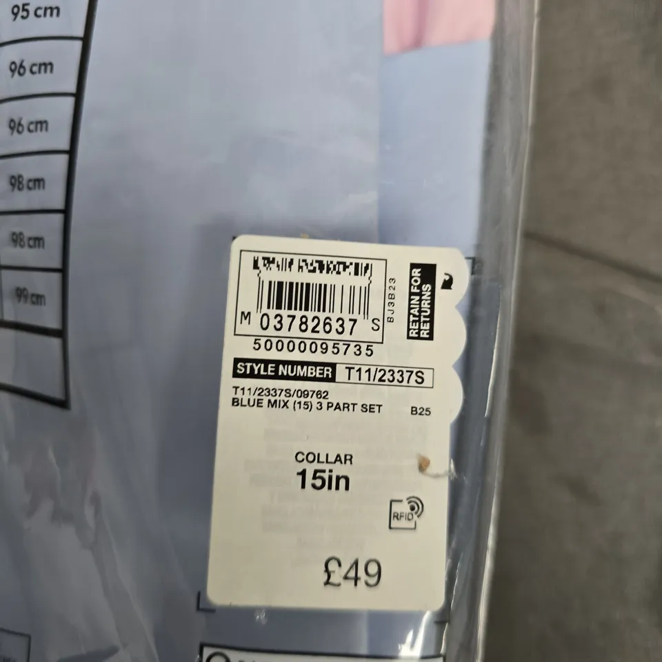 BAGGED M&S SLIM FIT EASY IRON LONG SLEEVE SHIRTS 3 PACK – WHITE, PINK & BLUE, COLLAR 15IN