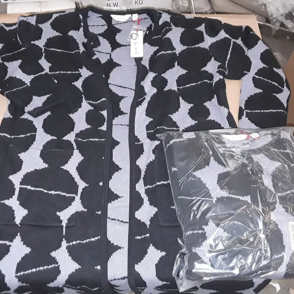 LOT OF APPROXIMATELY 8 BAGGED AS NEW BDL JACQUARD CARDIGANS IN GREY/BLACK - ALL SIZE LRG