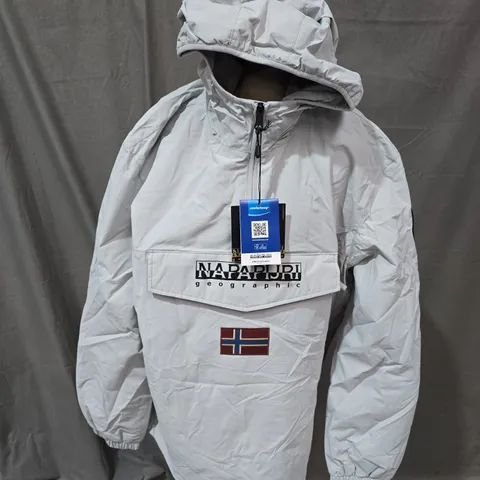 NAPAPIJRI GEOGRAPHIC LIGHT GREY WINDBREAKER JACKET, MEN'S XXL