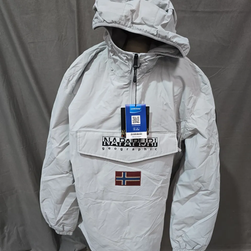 NAPAPIJRI GEOGRAPHIC LIGHT GREY WINDBREAKER JACKET, MEN'S XXL