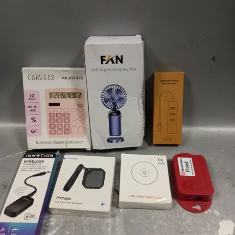 APPROXIMATELY 15 ASSORTED ELECTRICAL PRODUCTS TO INCLUDE NIGHT LIGHTS, PORTABLE HARD DRIVE ENCLOSURE, WIRELESS AUDIO TRANSMITTER ETC