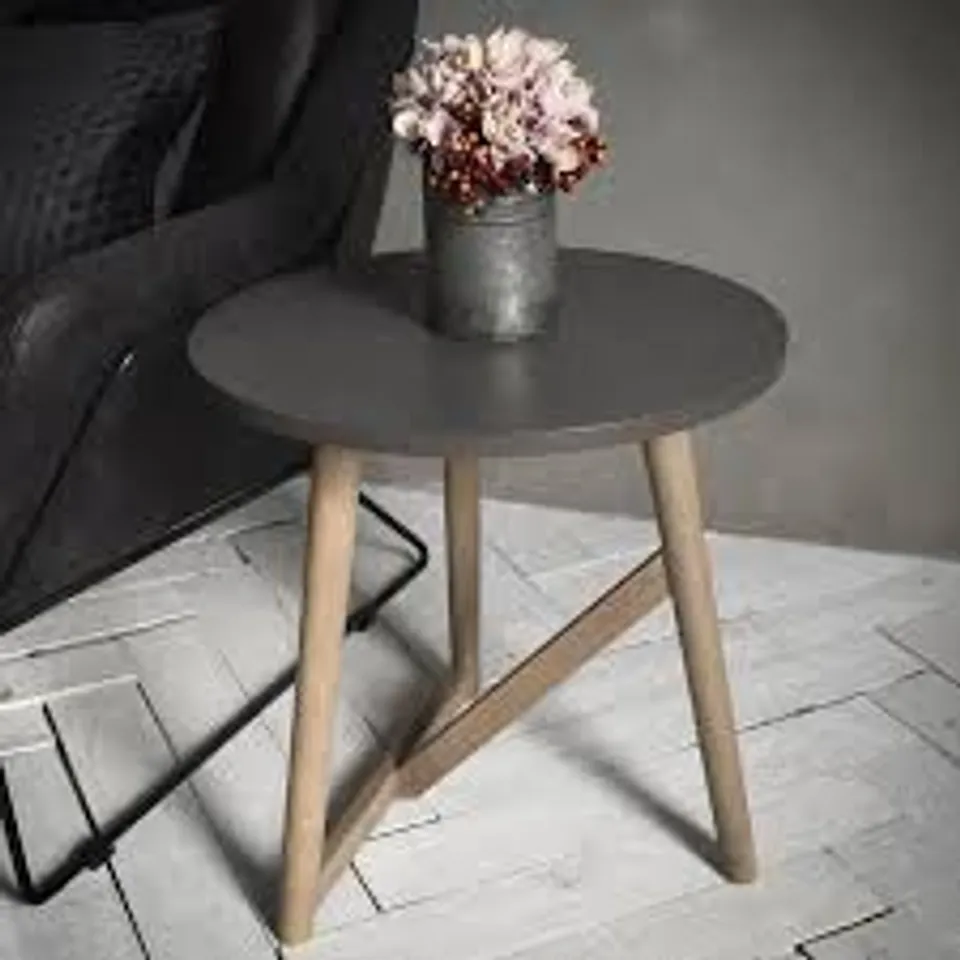 BOXED GALLERY INTERIORS HAMAR ROUND SIDE TABLE GREY
