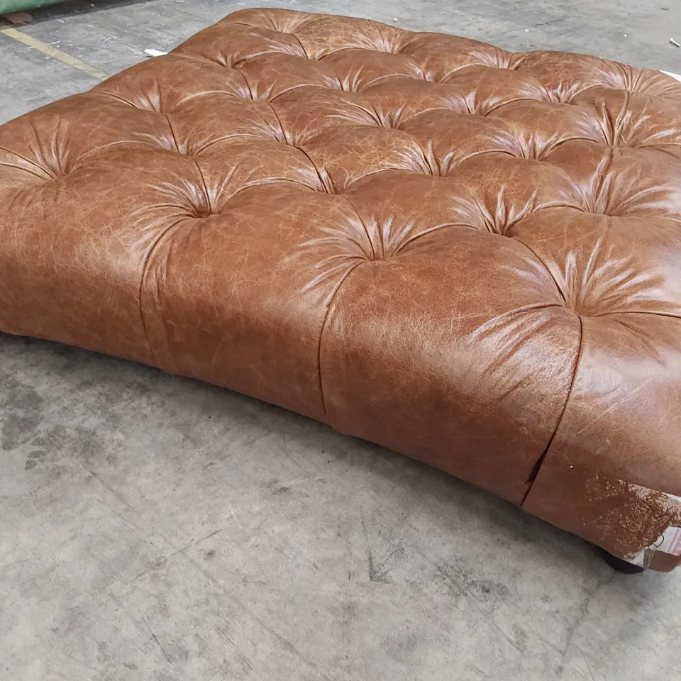 QUALITY DESIGNER PALACE BUTTONED BROWN LEATHER FOOTSTOOL 