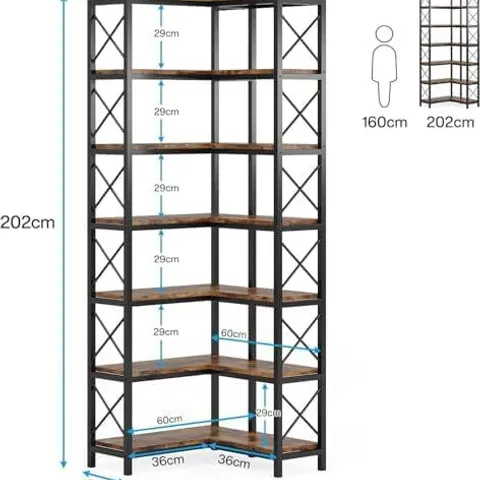 L SHAPED CORNER BOOKSHELF, 7 TIER TALL WOODEN SHELF