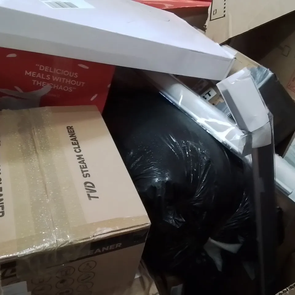 PALLET OF ASSORTED HOUSEHOLD GOODS AND PRODUCTS TO INCLUDE;STEAM CLEANER,SHOWER MIXER SET,BLINDS