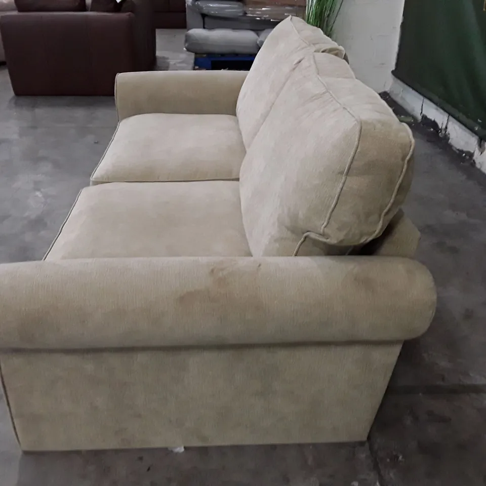 DESIGNER WILLIAM 3 SEATER HIGH BACK SOFA - BEIGE FABRIC