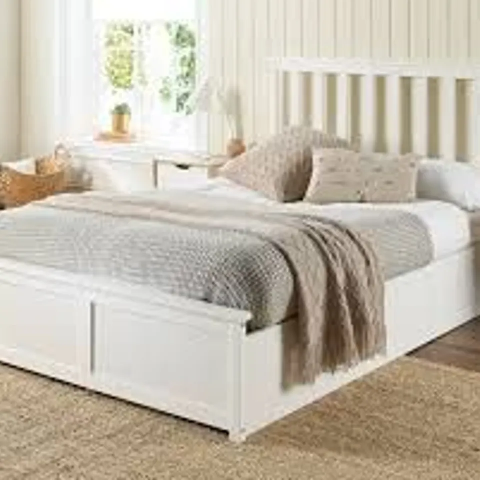 BOXED ASPIRE WOODEN OTTOMAN SUPERKING BED FRAME - WHITE (3 BOXES)