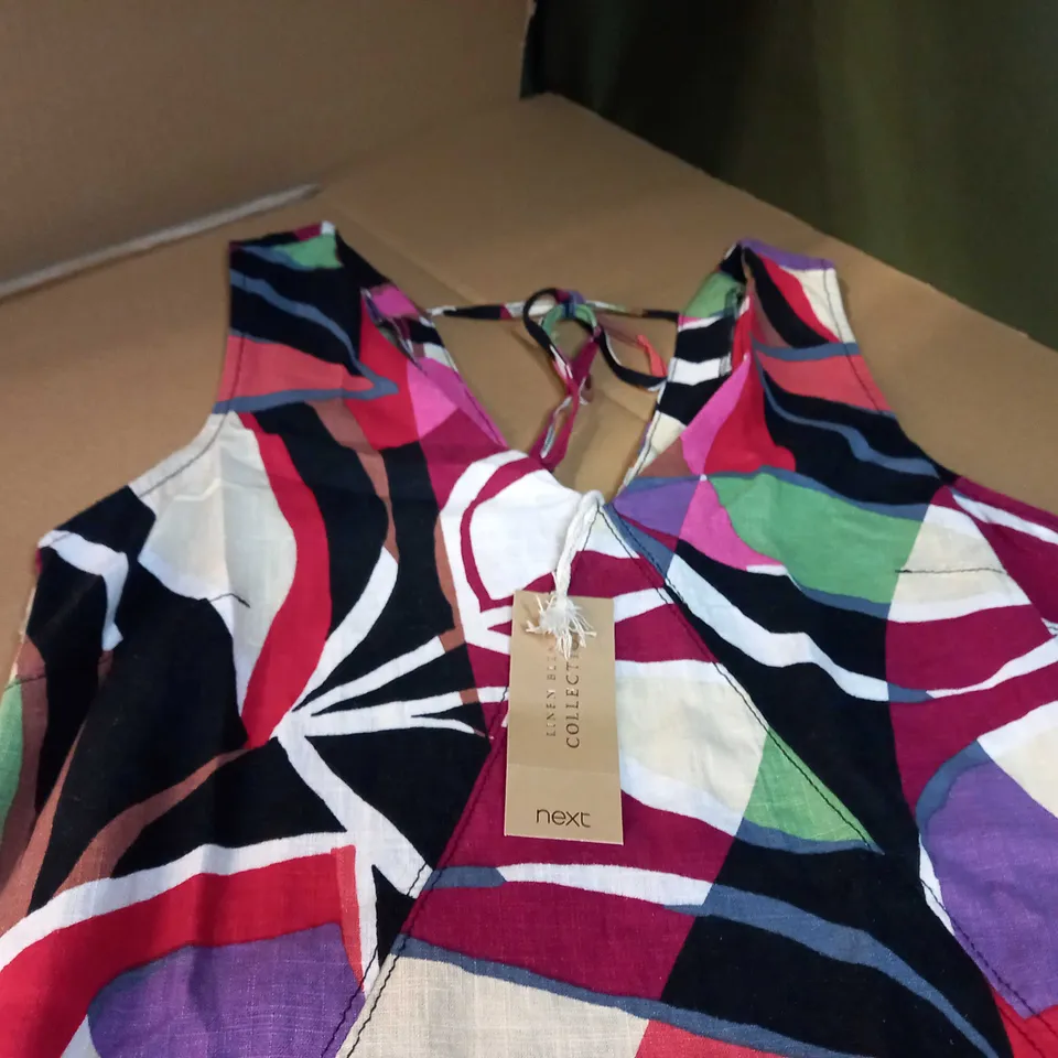 NEXT BOLD COLOUR BLOCKED LINEN STYLE DRESS - SIZE 10
