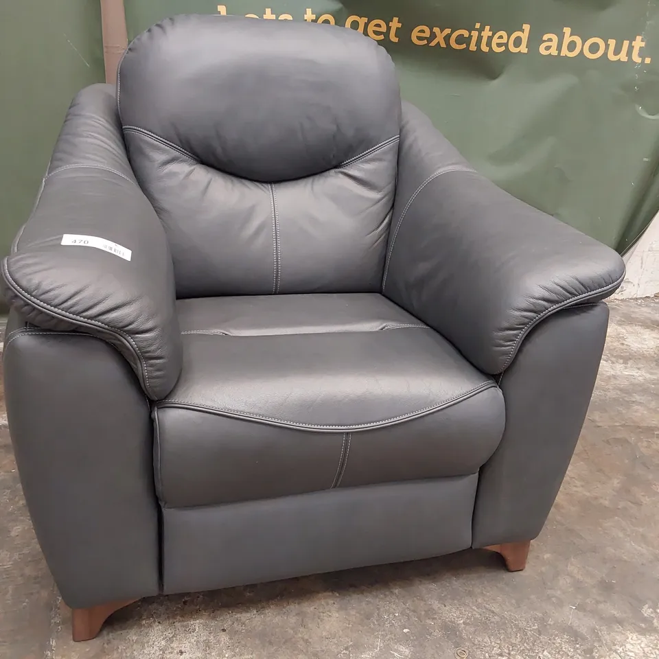 QUALITY BRITISH DESIGNER G PLAN JACKSON EASY CHAIR CAMBRIDGE PETROL BLUE LEATHER 