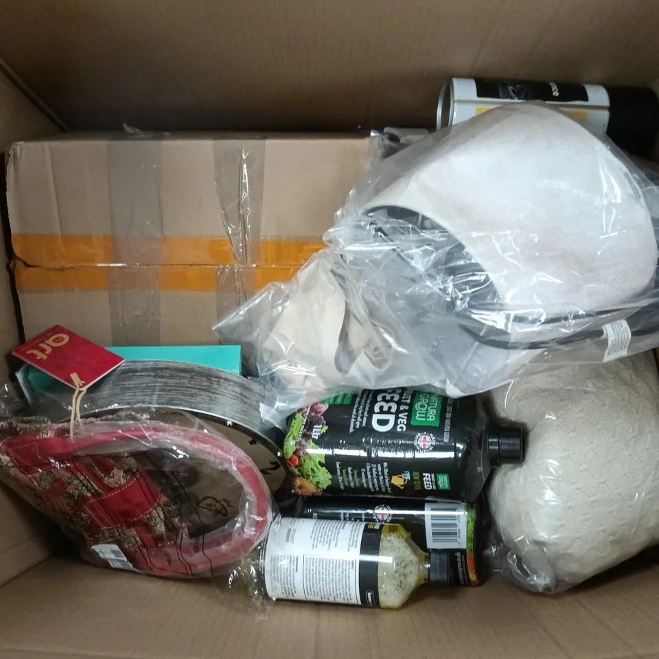 APPROXIMATELY 12 ASSORTED ITEMS TO INCLUDE LAMP, FRUIT & VEGT FEED, CAR MAINTENANCE SPRAY, ETC