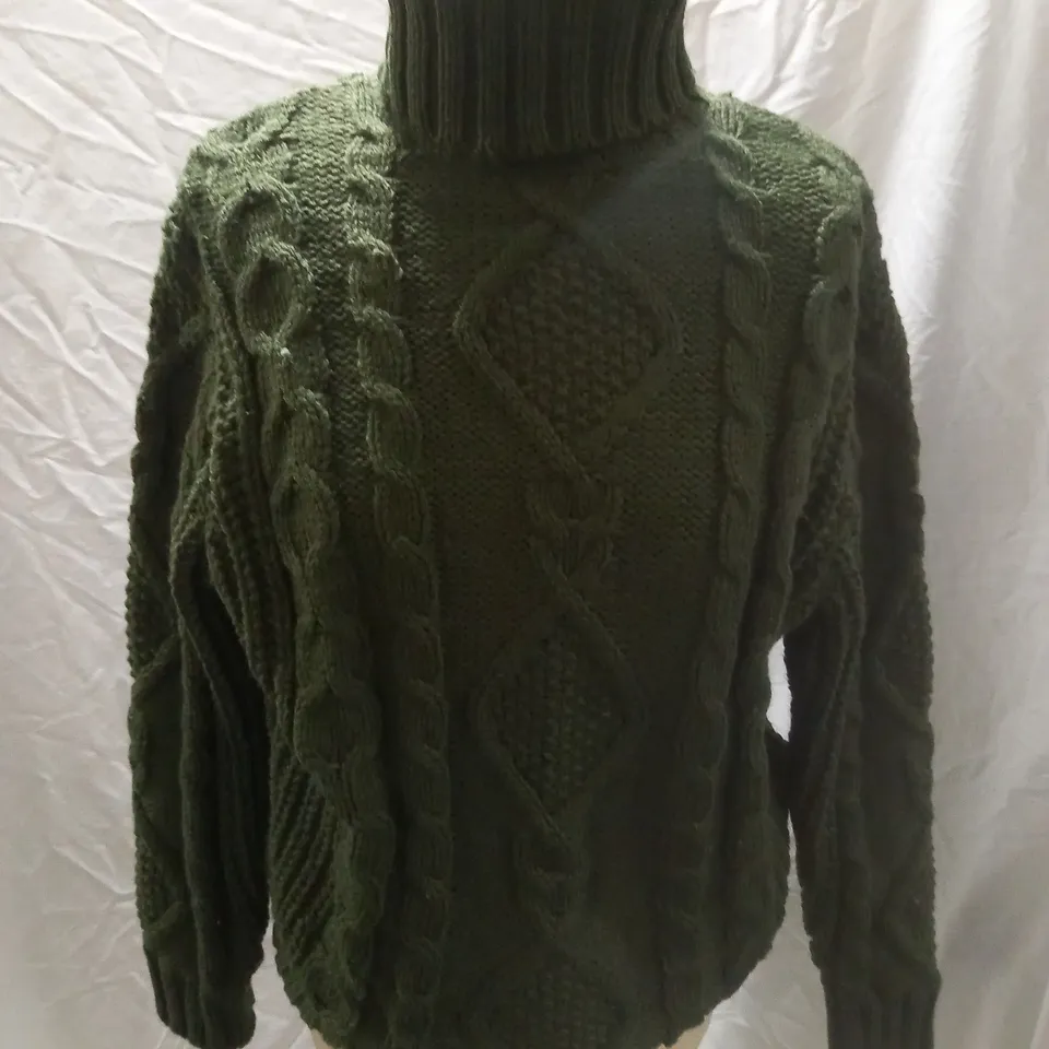 MONKL KNITTED TURTLE NECK JUMPER, GREEN - SIZE XS