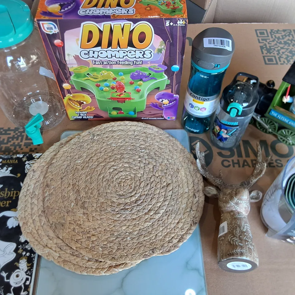 LOT OF APPROXIMATELY 20 ASSORTED HOUSEHOLD ITEMS TO INCLUDE CONTIGO WATER BOTTLE, DISNEY COLOURING BOOK AND DOG ORNAMENT 