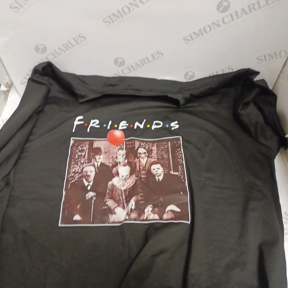 DESIGNER HORROR CHARACTER THEMED FRIENDS T-SHIRT IN BLACK - 3XL