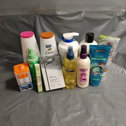 APPROXIMATELY 20 ASSORTED HEALTH & BEAUTY PRODUCTS TO INCLUDE DOVE BODY WASH, THE ORDINARY THE RESURFACE & HYDRATE SET, AVEENO SKIN RELEIF BODY OIL SPRAY, ETC