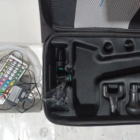 BOX OF APPROXIMATELY 8 ASSORTED HOUSEHOLD ITEMS TO INCLUDE ACHEDAWAY PRO MASSAGE GUN, KSIPZE RGB LED STRIP LIGHT, ETC