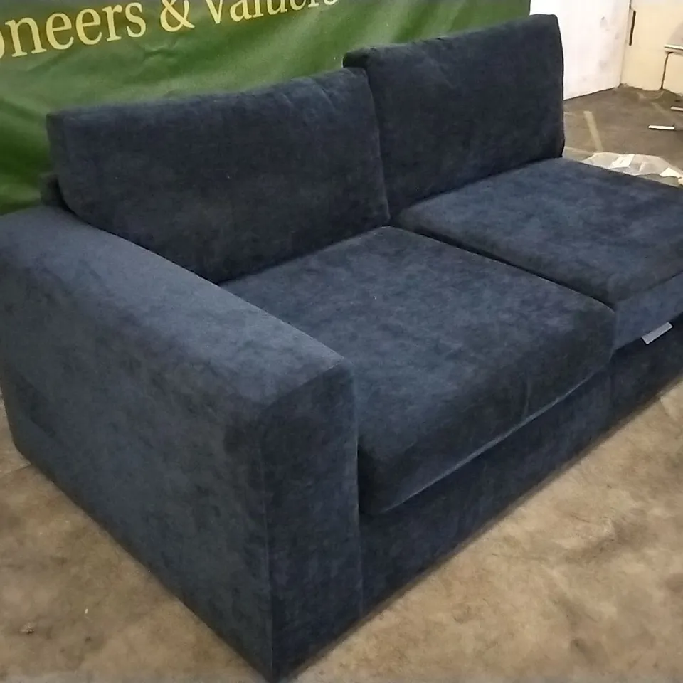 QUALITY BRITISH DESIGNER NAVY BLUE FABRIC CORNER GROUP SOFA SECTION 