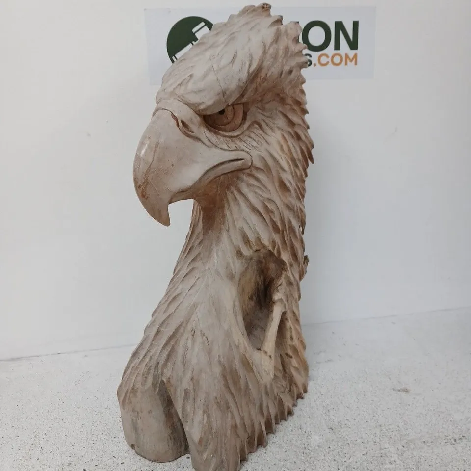 WOODEN EAGLE BUST SCULPTURE – CARVED BIRD HEAD