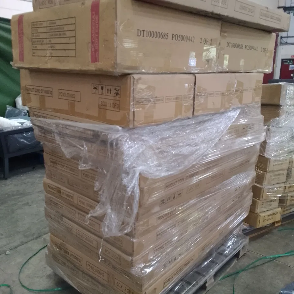 PALLET OF ASSORTED FLAT PACK DINING TABLE PARTS 