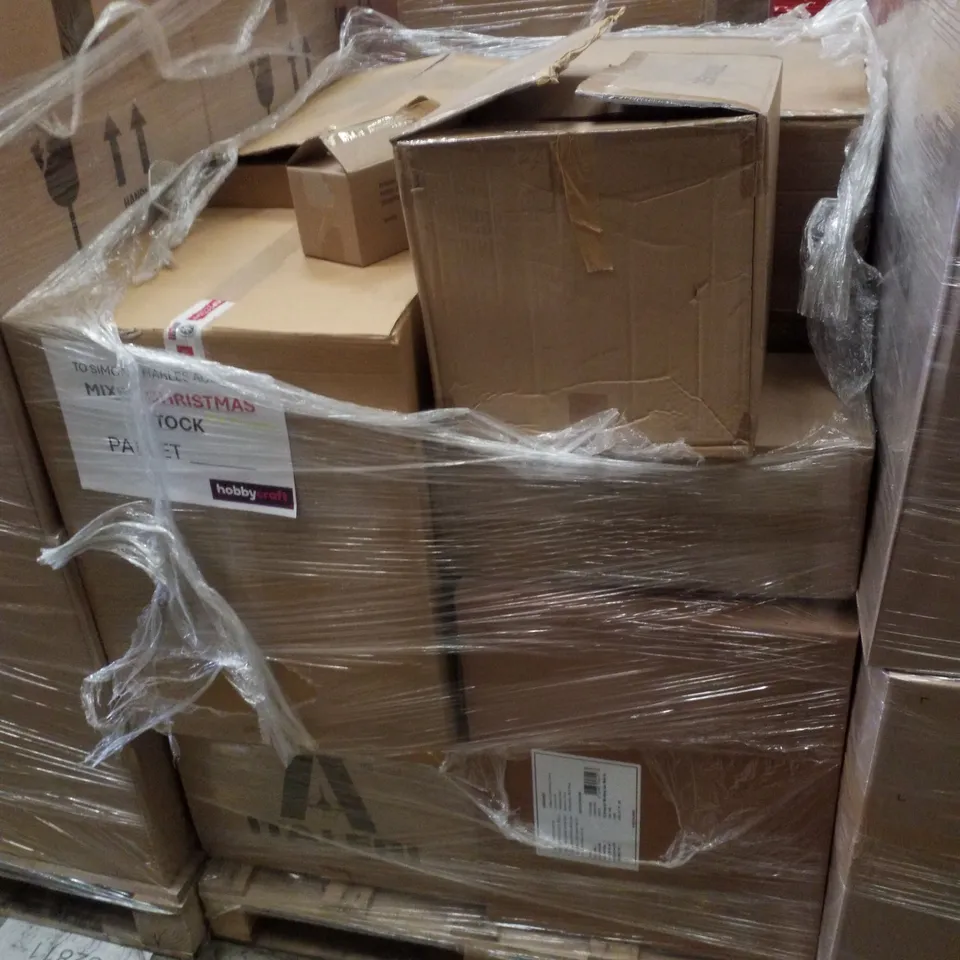 PALLET CONTAINING ASSORTED CHRISTMAS & HALLOWEEN PRODUCTS & DECORATIONS INCLUDING AUTUMN BOUQUETS, MINI COLOUR IN CANVAS & MACHE PUMPKINS