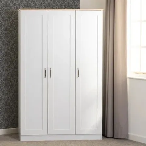 BOXED HENTYVILLE 3 DOOR MANUFACTERED WOOD WARDROBE (3 BOXES)