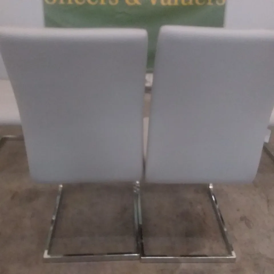 SET OF 4 PERTH LIGHT GREY LEATHER DINING CHAIRS (CHROME LEG)