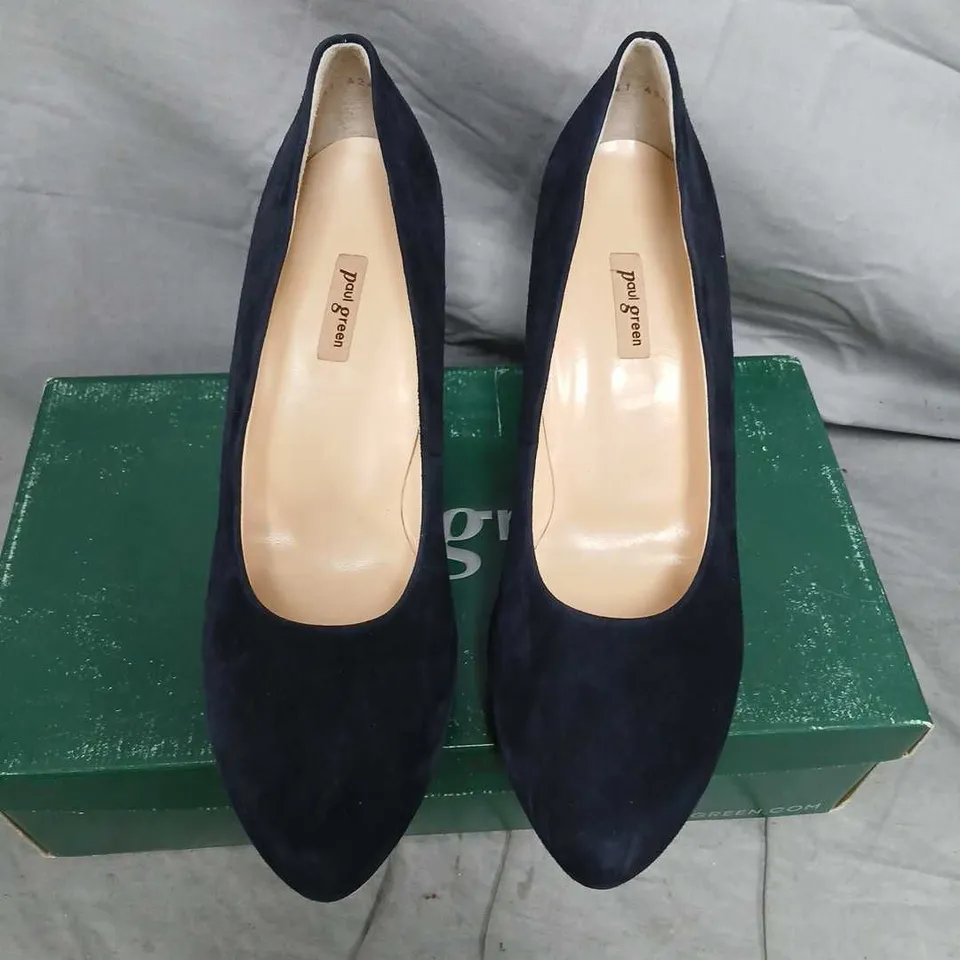 PAUL GREEN NAVY SUEDE PLATFORM COURT HEELS – WOMEN’S, UK 5 (US 7)