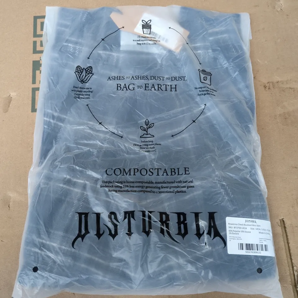 BAGGED DISTURBIA ROWENNA CHECK BUCKLED MINI SKIRT - UK 14