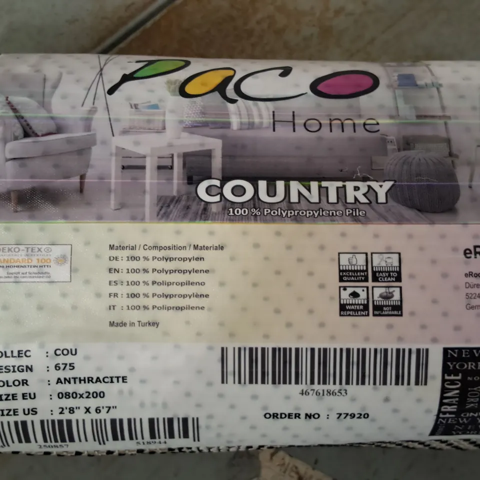 BRAND NEW PACO COUNTRY RUG IN ANTHRACITE - 80X200CM