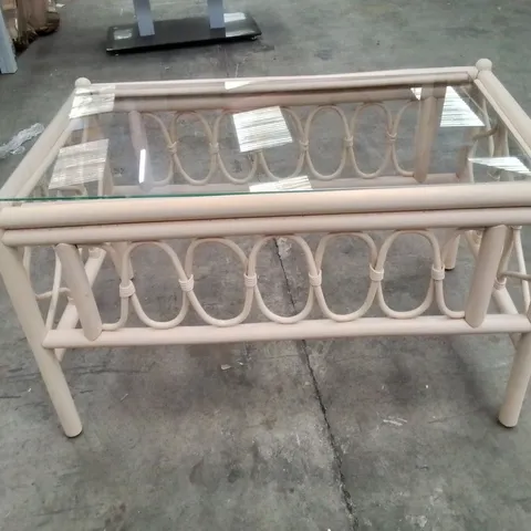 STYLISH WOODEN CREAM GLASS COFFEE/SIDE TABLE