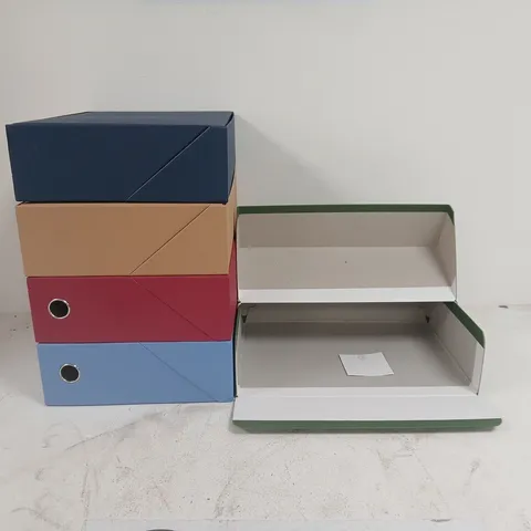 LOT OF 5 OFFICE STORAGE BOXES - ASSORTED COLOURS