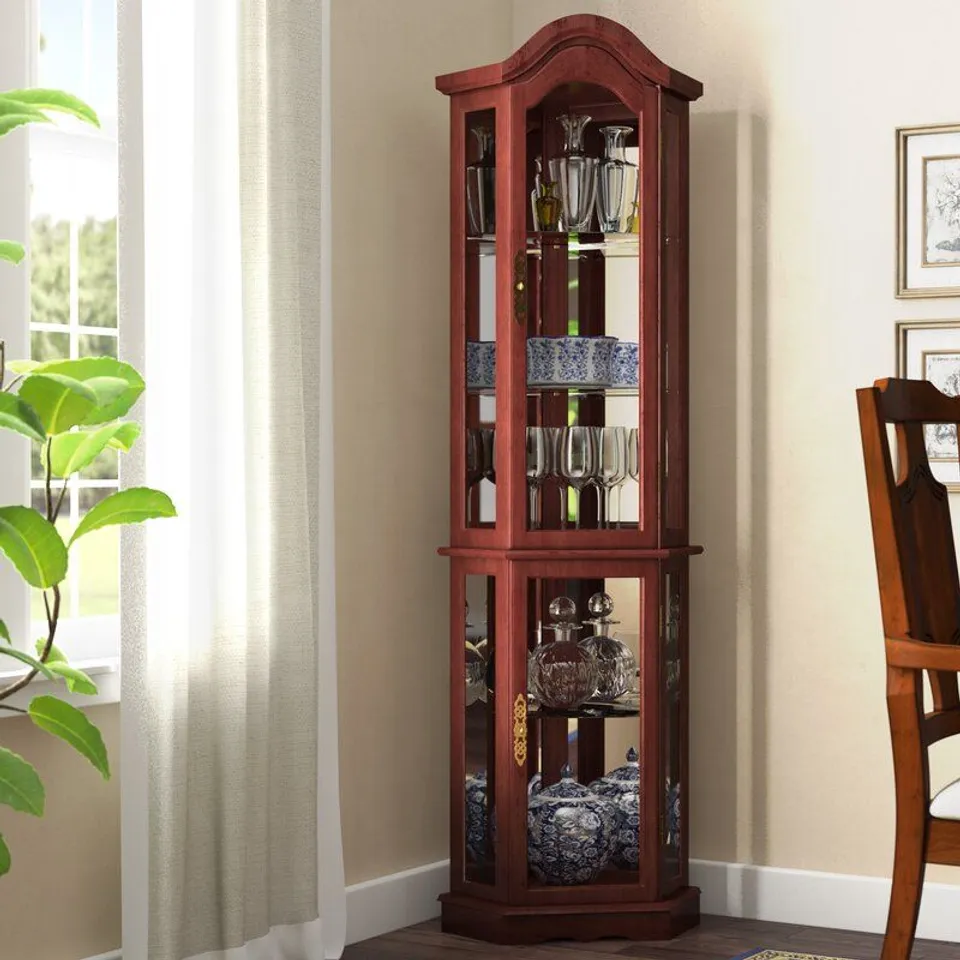 CORNER CURIO CABINET WITH LIGHTING - CHERRY