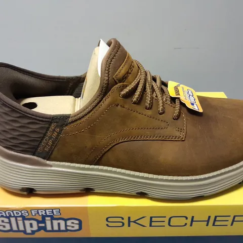 BOXED PAIR OF SKECHERS SLIP-INS GARZA GERVIN IN BROWN - UK 9.5