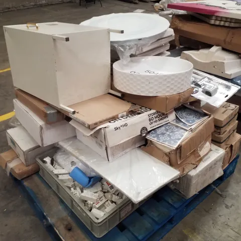 PALLET CONTAINING ASSORTED PRODUCTS INCLUDING CIRCULAR BASIN, BATH SHOWER MIXER SET & TILES