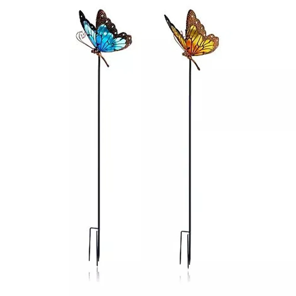 GARDEN REFLECTIONS SET OF 2 GLASS BUTTERFLY SOLAR STAKE LIGHTS