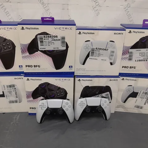 10 ASSORTED SONY PLAYSTATION CONTROLLERS IN VARIOUS COLOURS AND TYPES TO INCLUDE SONY, VICTRIX, ETC