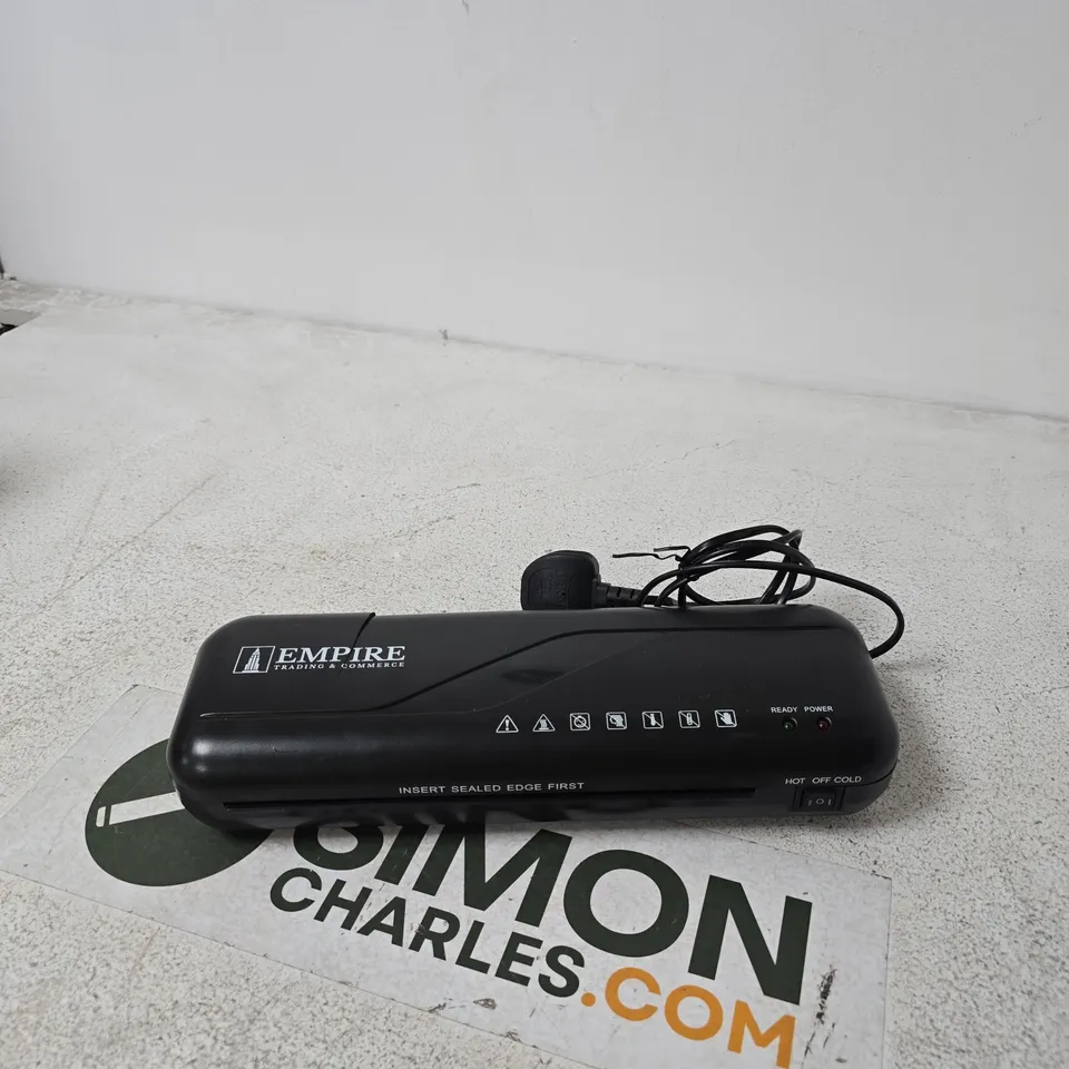 BOX OF APPROXIMATELY 15 ASSORTED HOUSEHOLD ITEMS INCLUDING BLADELESS NECK COOLER , EMPIRE LAMINATOR AND BLS LED MOTION SENSOR LIGHT 