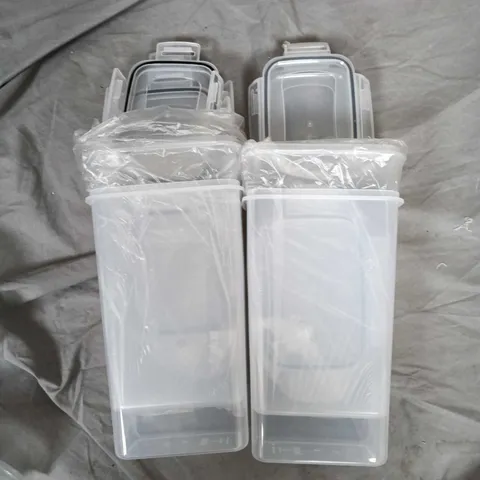 SET OF CLEAR STACKABLE PLASTIC STORAGE BOXES WITH GREY LIDS